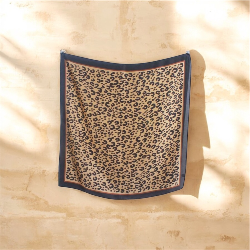 Chic Leopard Print Square Scarf in Tan and Black
